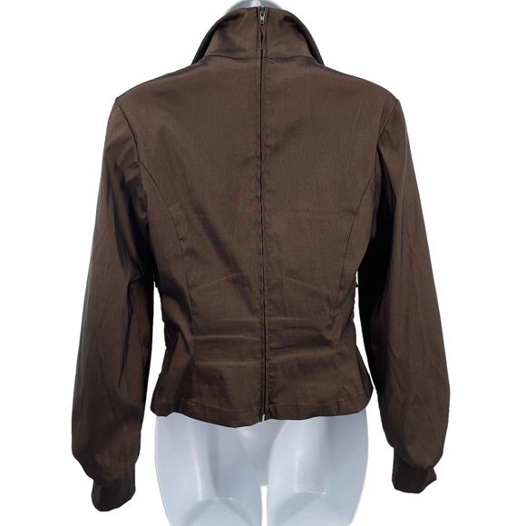 Tadashi Brown Taffeta Ruched Rhinestone Buttons Long Sleeve Formal Blouse 4 - Picture 2 of 11